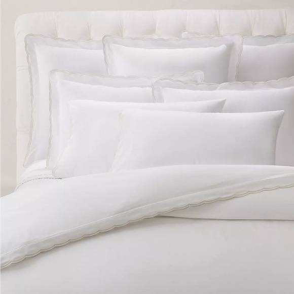 Ralph Lauren Organic Cotton Malin Scallop Standard Sham in White/Silver NEW $200